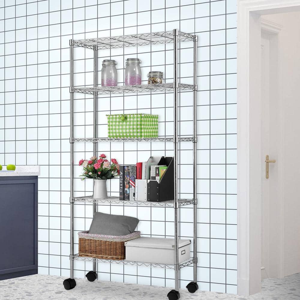 Silver 5-Tier Heavy Duty Metal Garage Storage Shelving Unit
