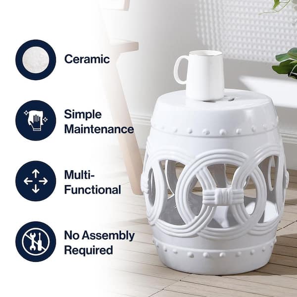JONATHAN Y 16 in. White Chinese Ceramic Drum Lucky Coins Garden