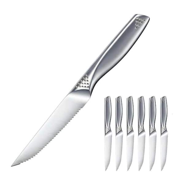 4.5 in. Japanese Stainless Steel Full Tang Serrated Steak Knife with Ergonomic Handle (Set of 6)