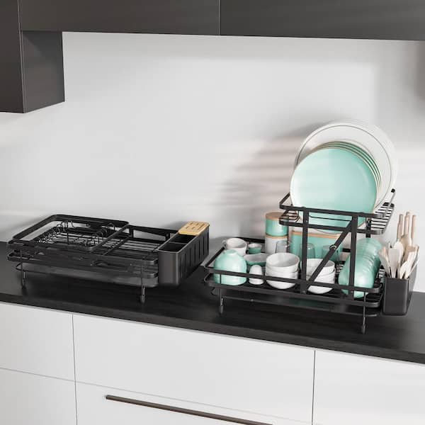 Home Basics Deluxe Black 2-Tier Dish Rack HDC51490 - The Home Depot