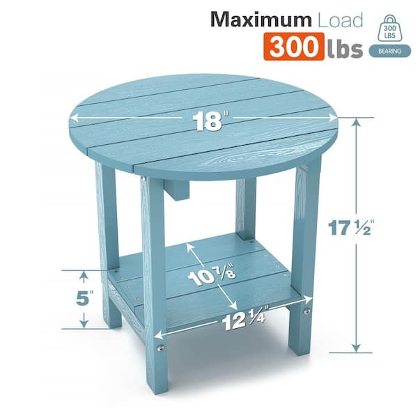 17-5/8 in. H Blue Round Plastic Outdoor Patio Adirondack Side Table