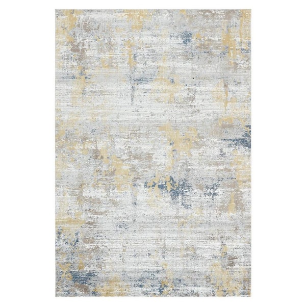 10 ft. x 14 ft. Gold Ivory And Blue Abstract Area Rug