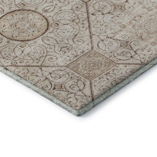 Mayfield Premium Machine Washable Abstract AMF1748 Beige 3 ft. x 4 ft. Area Rug