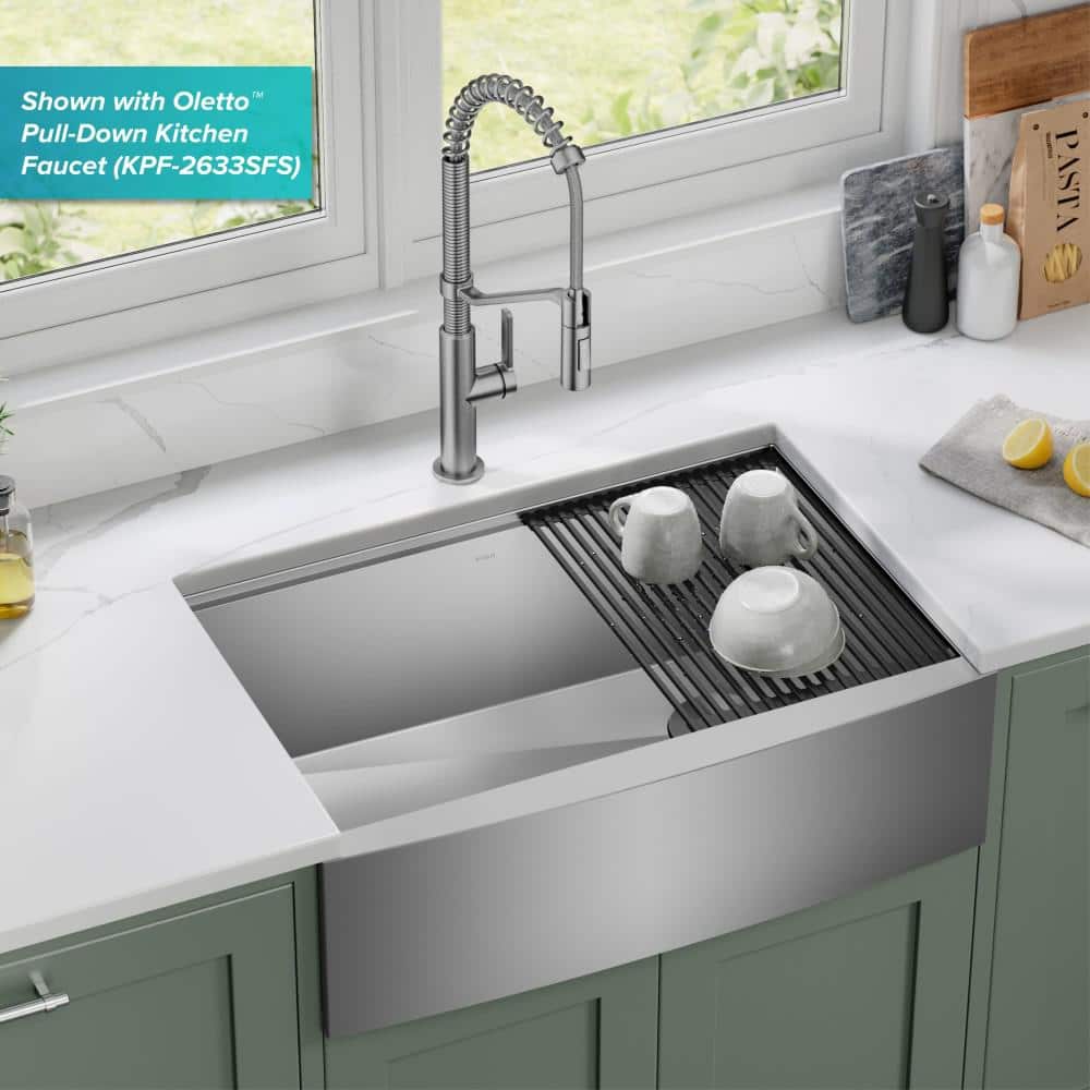 Kore 30-Inch Stainless Steel Farmhouse Workstation Sink with Accessories