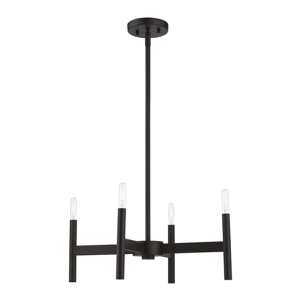 Black Steel 4-Light Mini Chandelier with Exposed Bulbs
