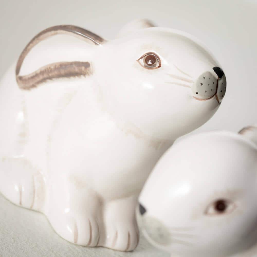 White Ceramic Spring Bunny Figurines Set of 2