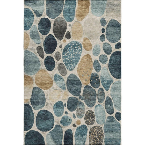 Mayfield Premium Machine Washable Abstract AMF1993 Teal 10 ft. x 14 ft. Area Rug