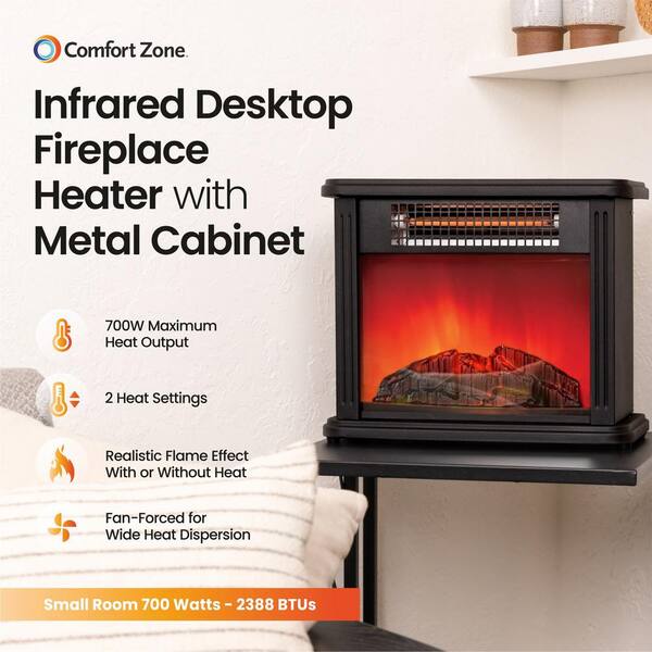 Comfort Zone 10 in. 2388 BTU Portable Mini Fireplace Electric Heater  Furnace with Realistic 3D Flame and Ember Bed in Black CZFP20M - The Home  Depot