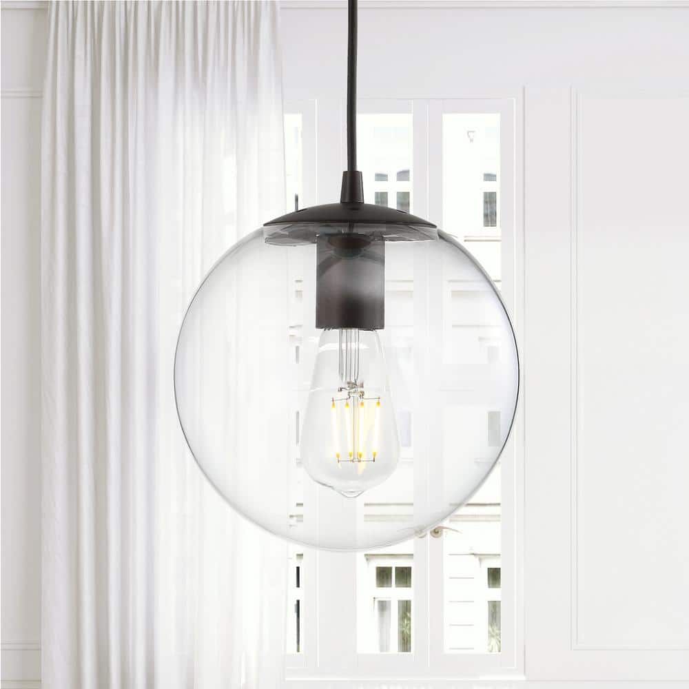 Bleecker Contemporary Globe LED Pendant 7.75" Clear & Oil-Rubbed Bronze