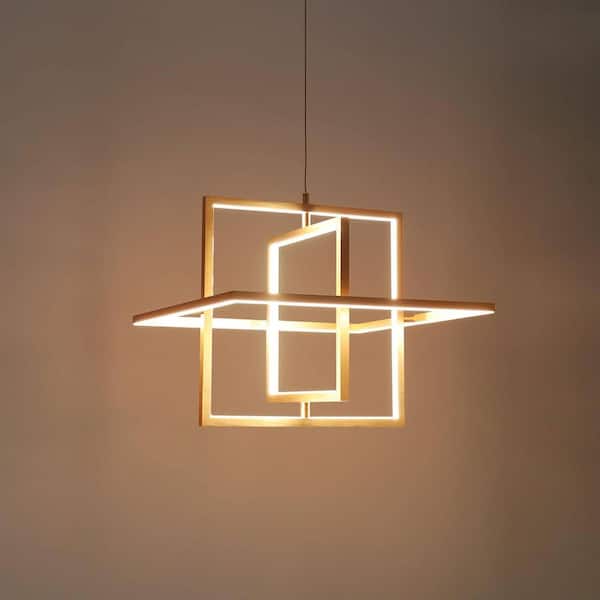 Swane 46-Watt 3-Light Integrated LED Brushed Gold Island Chandelier, Square Hanging Pendant Light, Modern Light Fixture