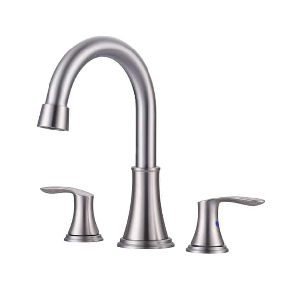 WOWOW 8 in. Widespread Double Handle Bathroom Faucet with Pop up Sink Drain and Corrosion Resistant in Brushed Nickel