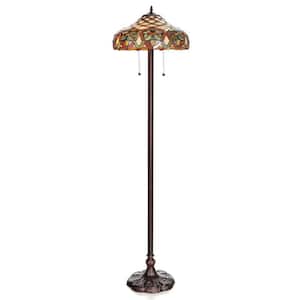 60 in. Antique Bronze Ariel Stained Glass Floor Lamp with Pull Chain Switch