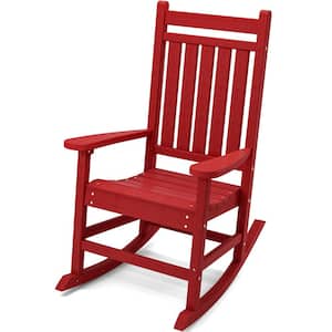 Oversized HDPE Resin Outdoor Patio Rocking Plastic Adirondack Chair in Red