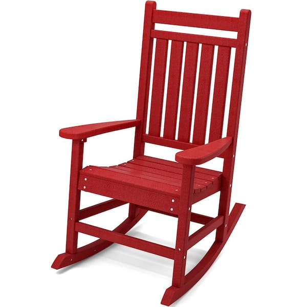 JEAREY Oversized HDPE Resin Outdoor Patio Rocking Plastic Adirondack Chair in Red