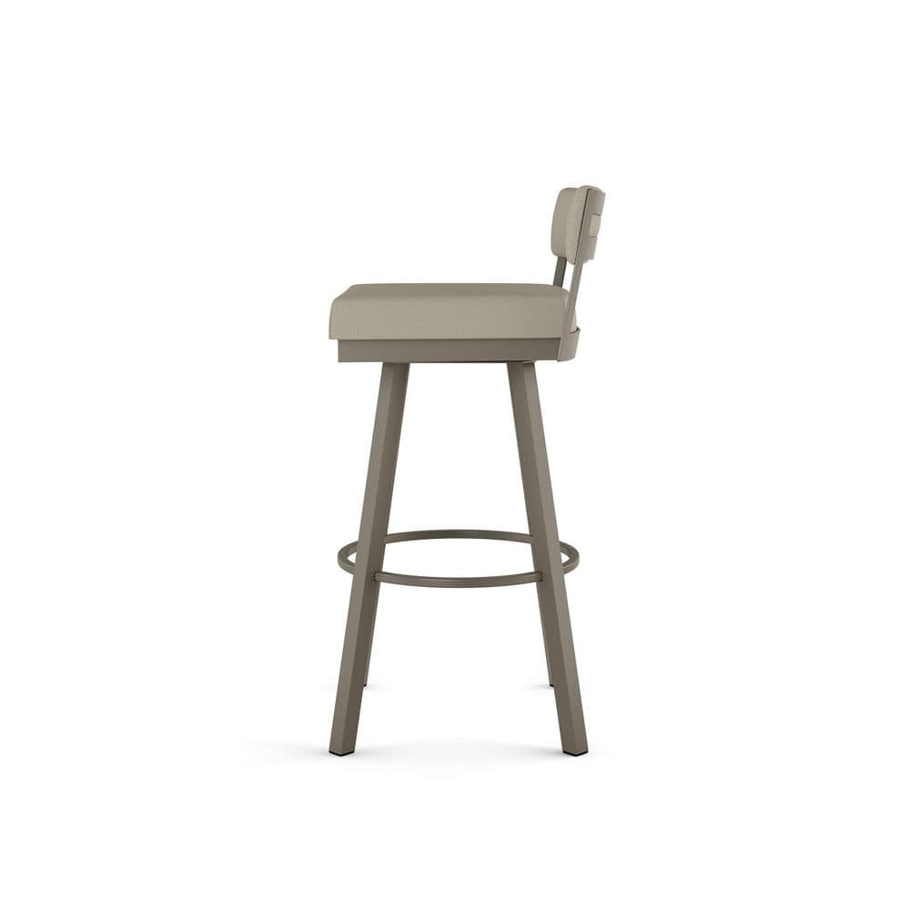Greige Faux Leather 34'' Swivel Counter Stool with Grey Metal Frame