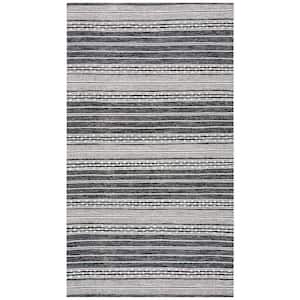 Striped Kilim Black Ivory 3 ft. x 5 ft. Striped Area Rug