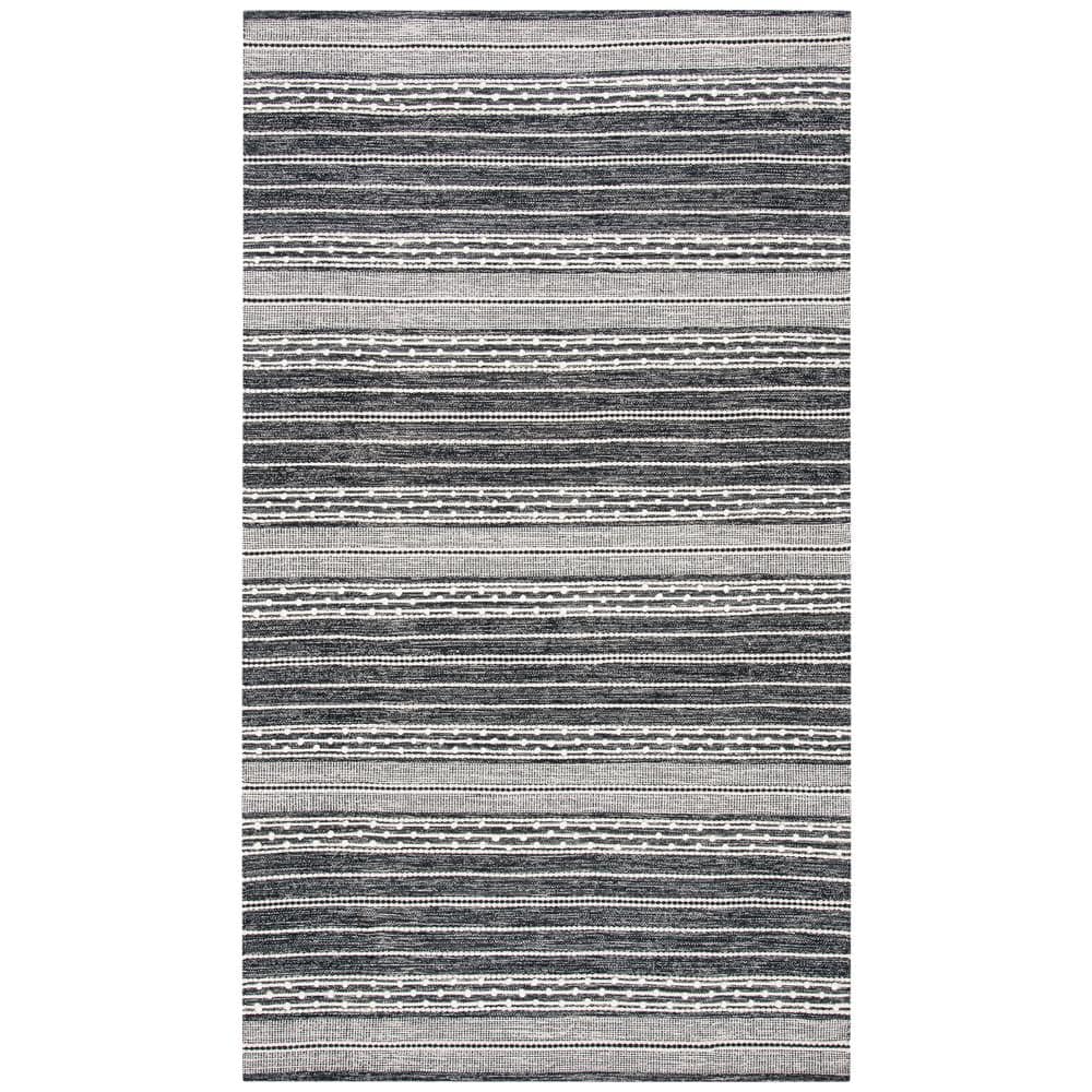 Handmade Black and Ivory Wool Stripe 4' x 6' Area Rug