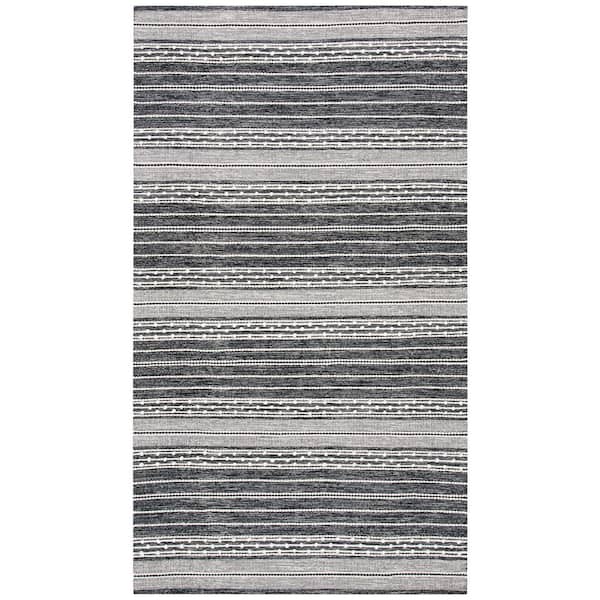 SAFAVIEH Striped Kilim Black Ivory 9 ft. x 12 ft. Striped Area Rug