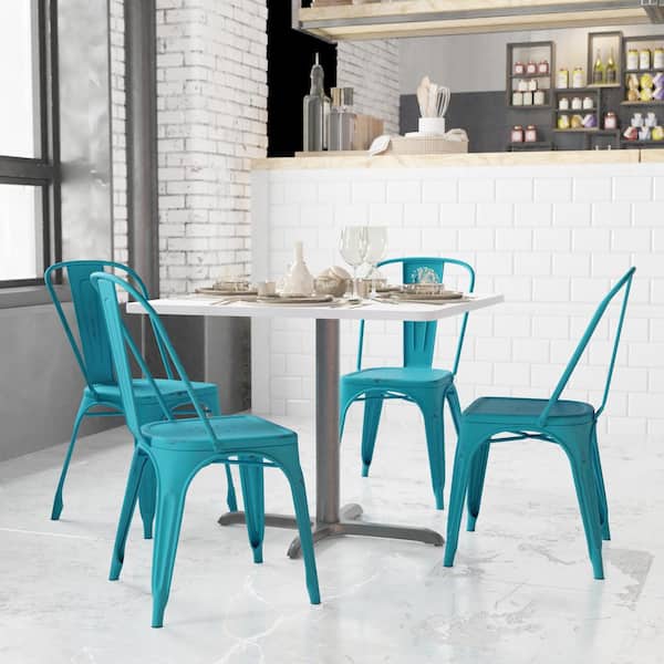 Carnegy Avenue Blue Metal Outdoor Dining Chair in Blue Set of 4