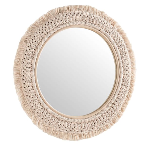 Jade Natural Brown 22.8 in. W x 22.8 in. H x Classic Round Rattan Framed Mirror