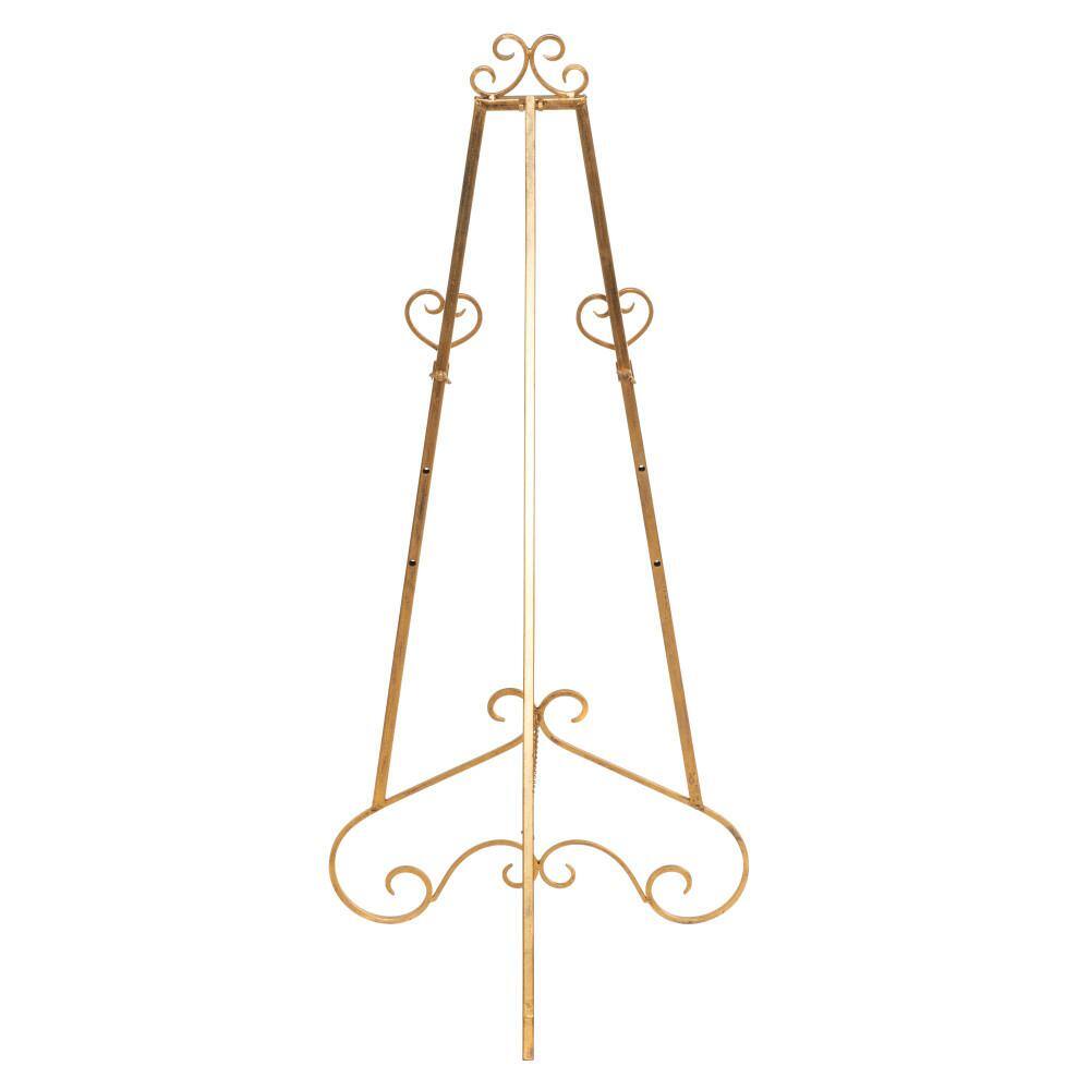 Gold Metal Scroll Adjustable Floor Easel with Chain Support