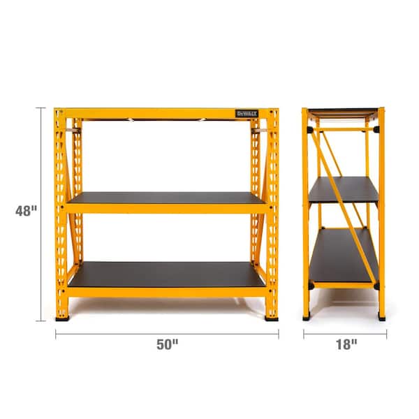 DEWALT Steel Heavy Duty 3-Tier Utility Shelving Unit (50-in W x 18-in D x  48-in H), Yellow in the Freestanding Shelving Units department at