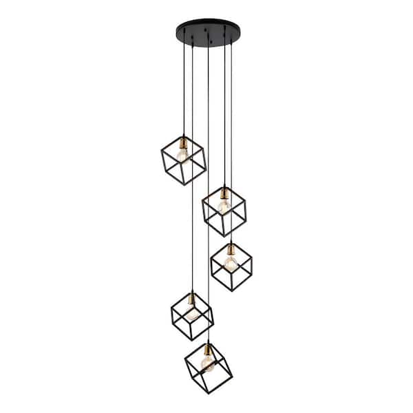 Unbranded Reggan 5-Light Chandelier Geometric Black Square/Cube Cluster Pendant Lights with Adjustable Height