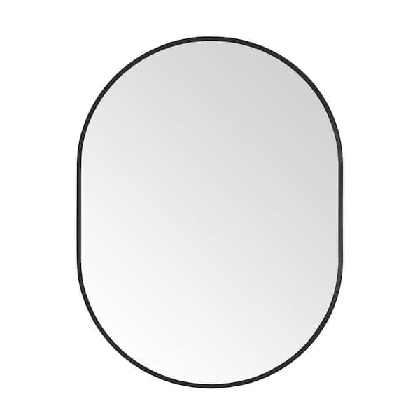 30 in. W x 40 in. H Modern Oval Metal Framed Wall Mounted Bathroom Vanity Mirror in Black