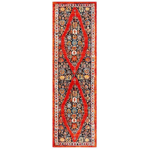 Vintage Hamadan 2 ft. x 8 ft. Red/Black Geometric Medallion Runner Rug