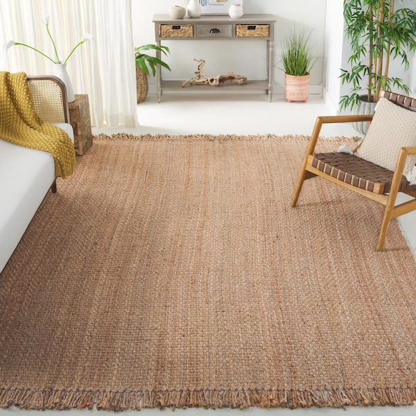 Natural Fiber Beige 10 ft. x 10 ft. Frayed Border Square Area Rug