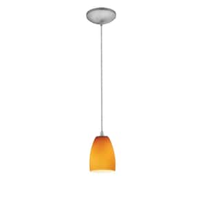 Sherry 1-Light Brushed Steel Metal Pendant with Amber Glass Shade