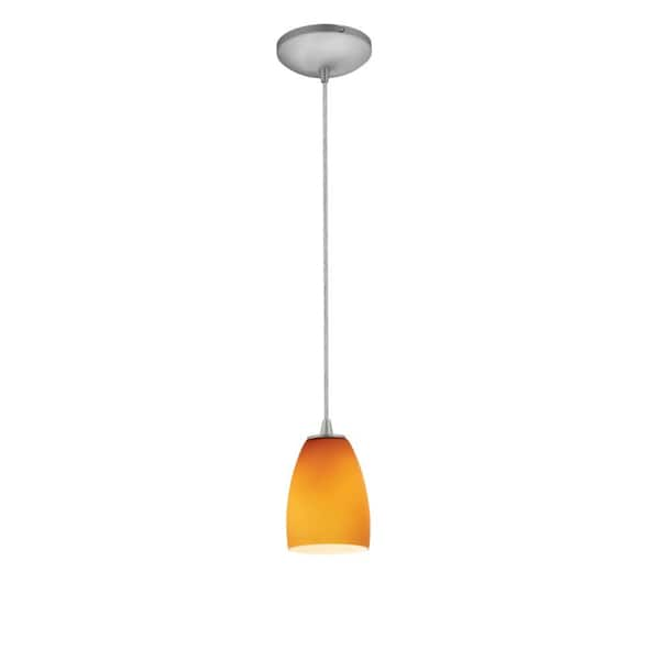 Access Lighting Sherry 1-Light Brushed Steel Metal Pendant with Amber Glass Shade