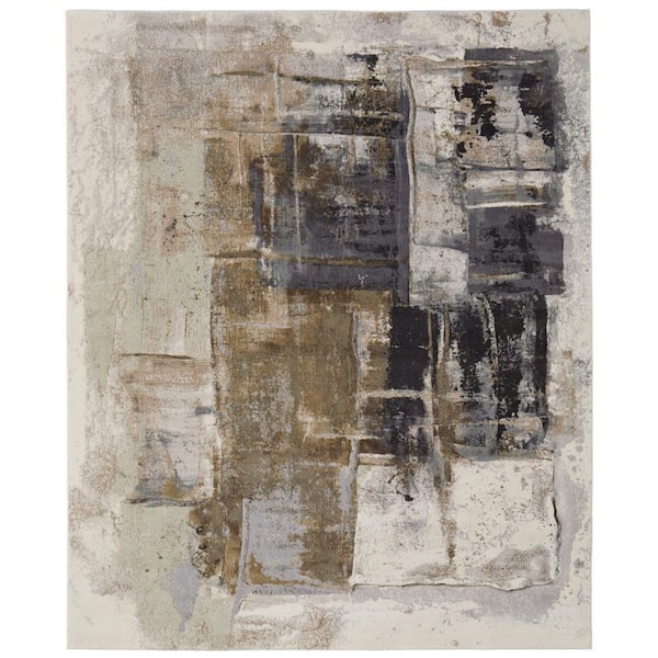 12 ft. x 15 ft. Gray Black and Brown Abstract Power Loom Area Rug