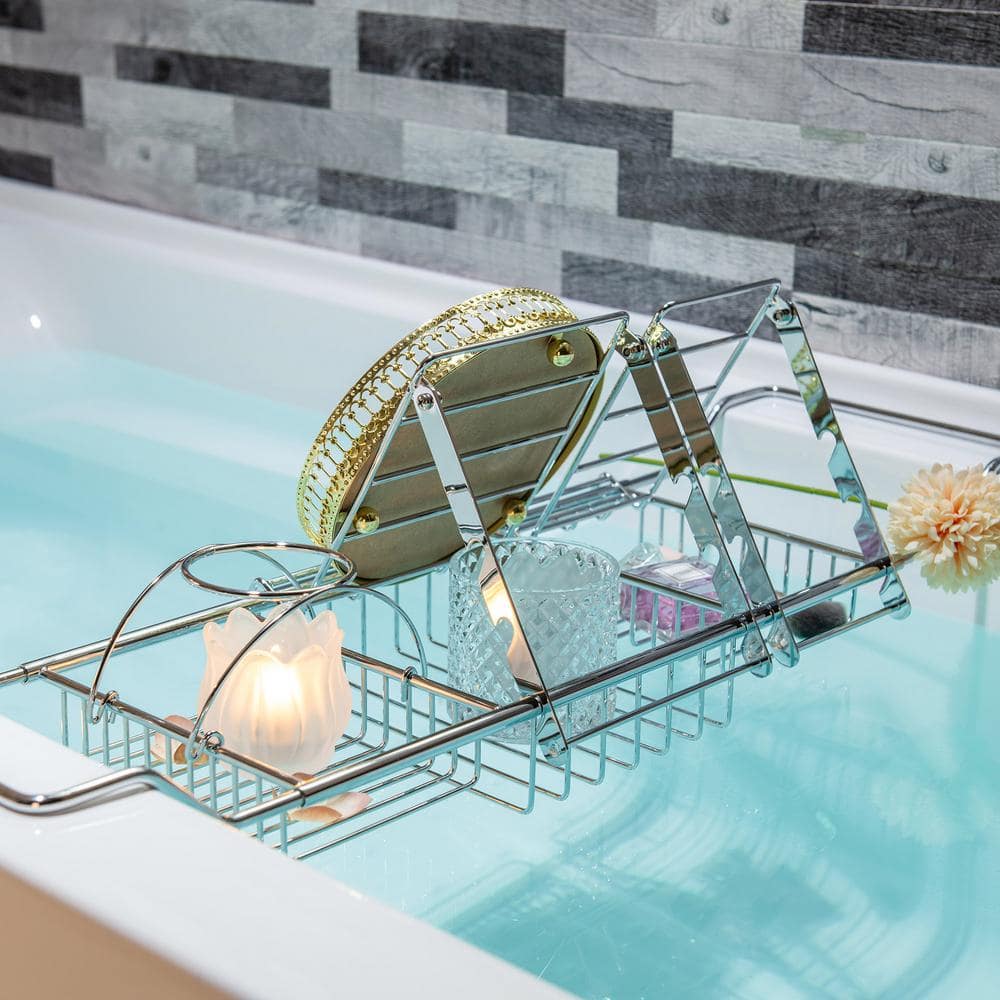 WOODBRIDGE Expandable 34 in. Stainless Steel Bathtub Caddy Tray in Chrome with Holders, Soap Tray, Wine Glass Slot BATHCAD-CH