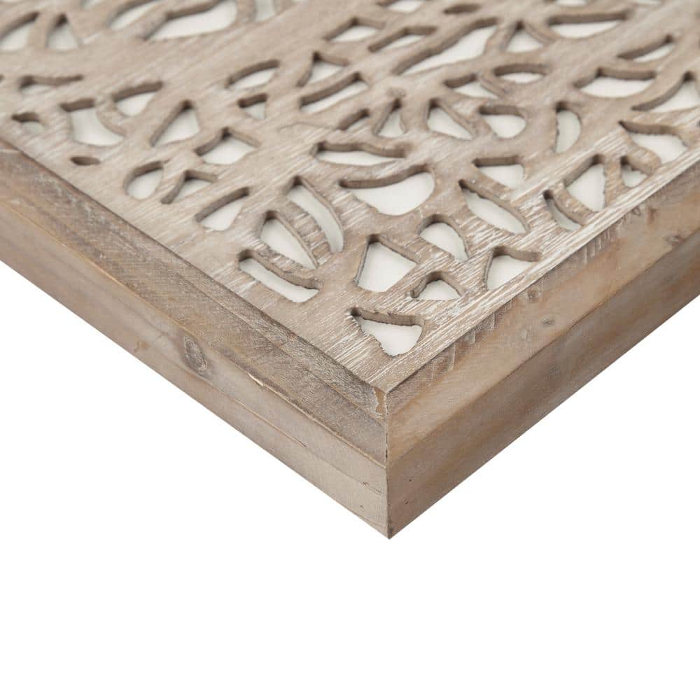 Natural Fir Wood Botanical Laser Cut Wall Panel Decor, 12x36