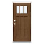 36 in. x 80 in. Medium Oak Right-Hand Inswing 3 Lite LoE Classic Craftsman Stained Fiberglass Prehung Front Door