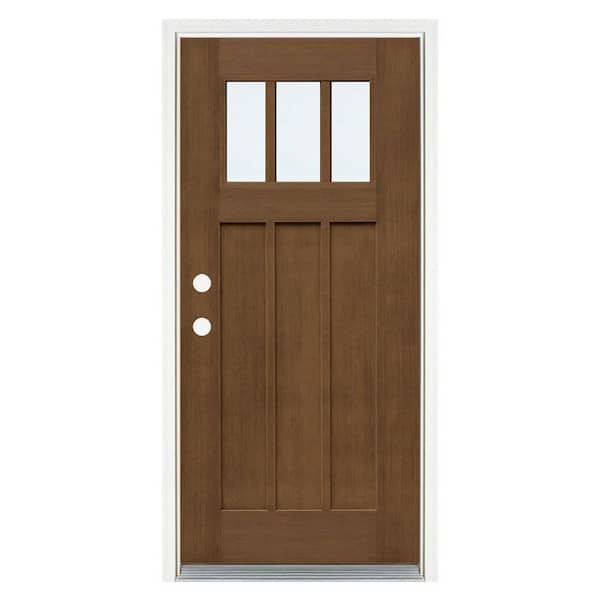 MP Doors 36 in. x 80 in. Medium Oak Right-Hand Inswing 3 Lite LoE Classic Craftsman Stained Fiberglass Prehung Front Door