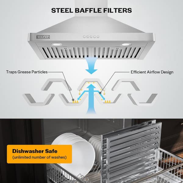 30 in. 400 CFM Ducted Kitchen Wall Mount Range Hood with Light in Stainless Steel