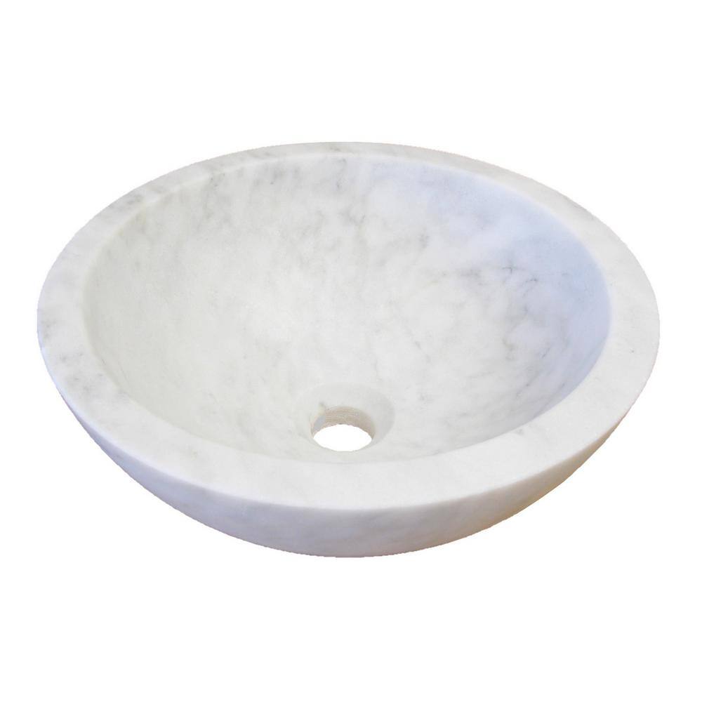 14'' White Marble Circular Vessel Bathroom Sink