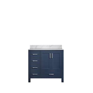 Jacques 36 in. W x 22 in. D Right Offset Navy Blue Bath Vanity and Carrara Marble Top