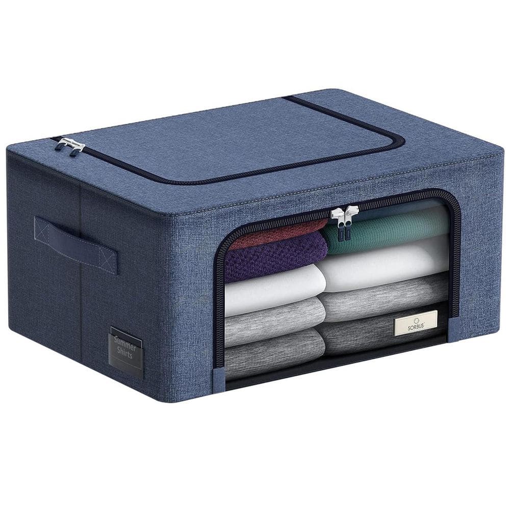 Storage Bins, Organizers with Metal Frame, Handles, and Window, Blue 15.75 