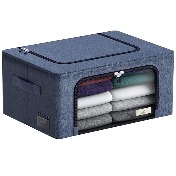 Storage Bins, Organizers with Metal Frame, Handles, and Window, Blue 15.75 in. x 8 in. Fabric Decorative Box (Set of 1)