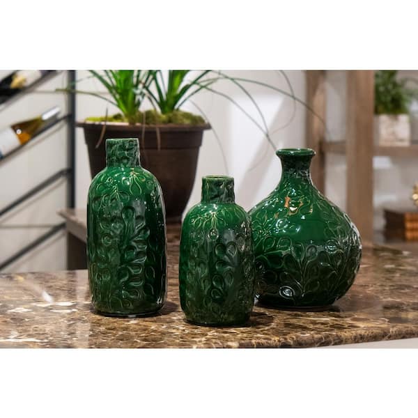 4 Pottery newest Vases Green Brown Large Modern H100693