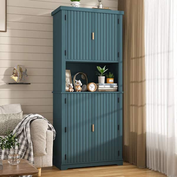 30.7 in. W MDF Food Pantry Cabinet Kitchen Storage Cabinet with Shelves and Countertop in Dark Blue