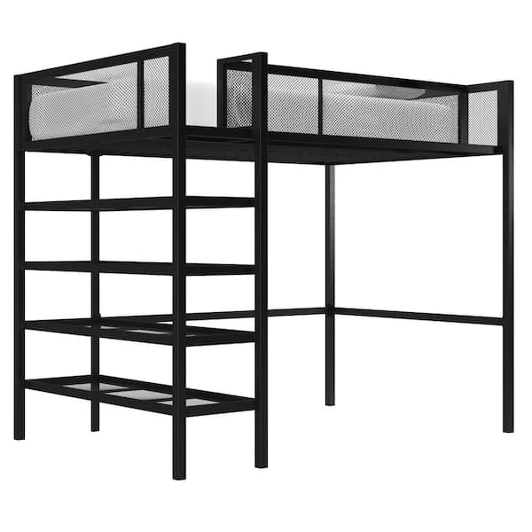 DHP Tessa Black Metal Twin Storage Loft Bed with Bookcase