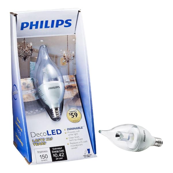 Philips 3.5-Watt (25W) Bent Tip Deco Candelabra Base SoftWhite (2700K) LED Light Bulb