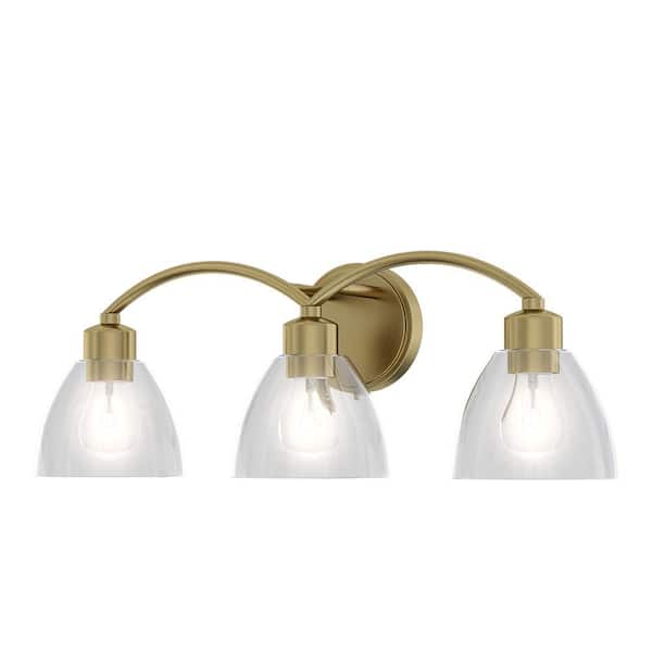LumLight Ponce 24 in. Plug and Play 3-Light Lacquered Brass Vanity Light with SkyPlug