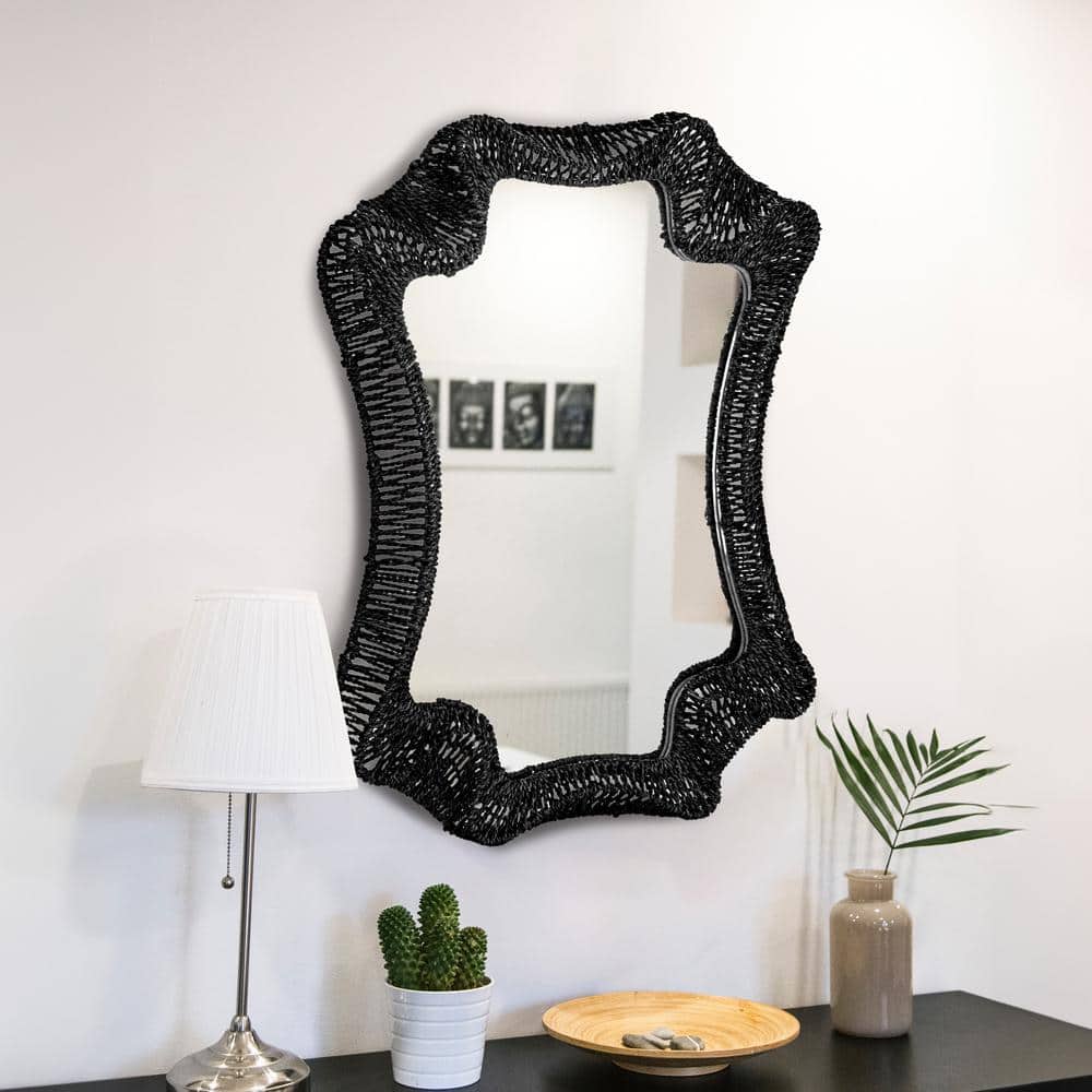 Handwoven Black Cattail Rectangular Wall Mirror