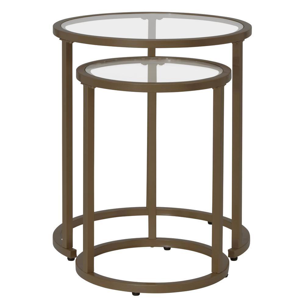 Bronze Round Metal and Glass Nesting Side Tables, Set of 2