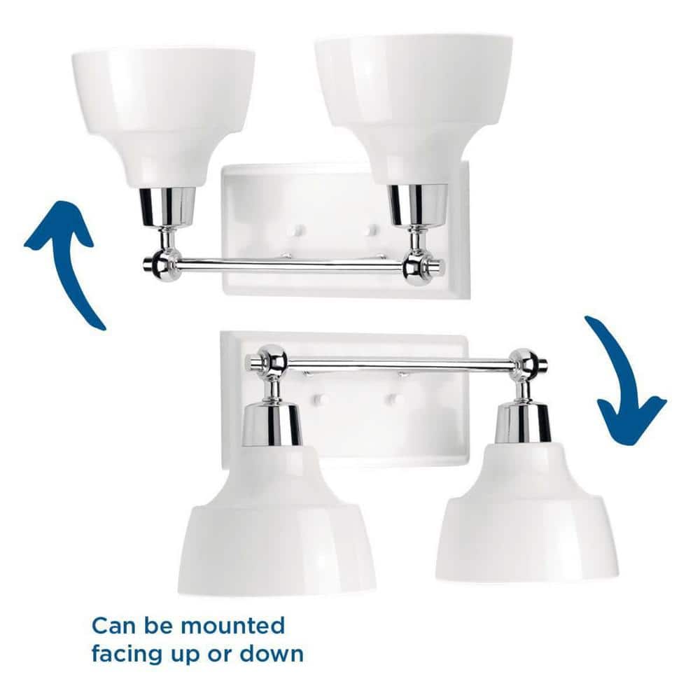 Polished Chrome 2-Light Bath Vanity Fixture with White Shades
